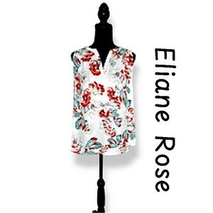 Eliane Rose Semi Sheer Sleeveless Floral Chiffon Blouse Womens Size L LIKE NEW!